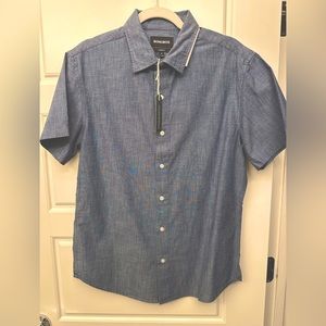 Bonobos Stretch Riviera Short Sleeve Shirt Medium Athletic Fit Blue Chambray